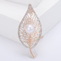 Openwork Leaf Brooch with Pearl Accent in Two Metal Tones view 2