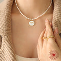 Pearl Strand Zodiac Disc Pendant Necklace Gold Shell Inlay view 3