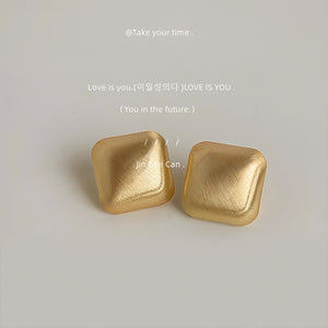 Gold Brushed Matte Square Diamond Stud Earrings Pair