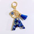 Blue Mosaic Resin Letter Keychain With Rhinestone Evil Eye Charm view 6