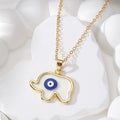 Gold Tone Elephant Evil Eye Pendant Necklace 7 Colors view 3