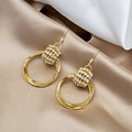 Gold Layered Circle Hoop Drop Earrings Rhinestone Cluster view 1