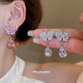 Butterfly Crystal Tassel Necklace And Earring Set In Pink Or Clear view 4