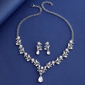 Black Silver Tone Crystal Floral Vine Crystal Two Designs Metal Necklace and Earring Set view 3