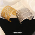 Layered Fine Wire Wide Cuff With Clear Crystals In Silver Or Gold Tone view 1