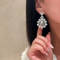 Pearl Crystal Snowflake Dangle Earrings In Two Tones view 2