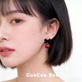 Black Flocked Bow Burgundy Ball Drop Stud Earrings Pair view 2