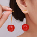 Glossy Resin Cherry Drop Earrings Gold Stainless Steel Stem view 1