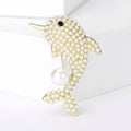Pearl Beaded Dolphin Brooch Gold Silver Tone Pearl Drop view 6