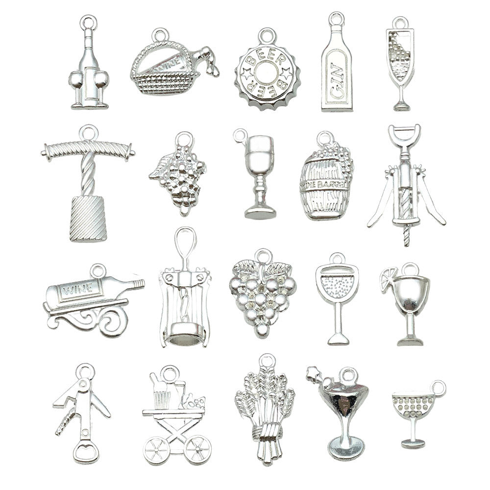 Bright Silver Zinc Alloy Red Wine Bottle charm pendant for DIY bracelet necklace making
