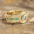 Gold Tone Turquoise Enamel Halo Ring Polished Statement Fashion Jewelry view 4