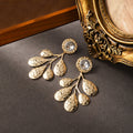 Crystal Look Textured Leaf Branch Long Stud Earrings view 4