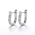 Silver Tone U Shaped Huggie Earrings With Three Clear Stones view 6
