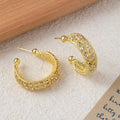 Crystal Look Textured Gold Tone Open C Hoop Earrings view 3
