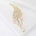 Gold Tone Crystal Angel Wing Brooch with Teardrop Dangle view 2