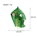 Green Leaf Pink Flower Crystal Gold Tone Metal Brooch Pin view 2