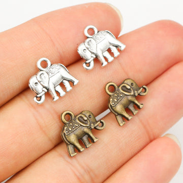 Small Walking Elephant Charms in Two Antique Finishes