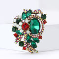 Antique Gold Hollow Floral Rhinestone Brooch Green Red Pin view 2