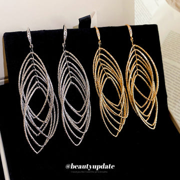 Nested Oval Wire Drop Hook Earrings In Gold And Silver