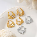 Wavy Metal Hoop Earrings Sea Shell Inlay Gold Silver view 4
