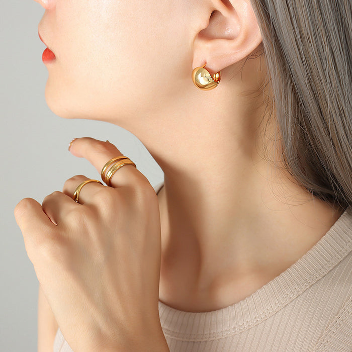 Smooth Dome C Shape Huggie Earrings Copper Gold Steel