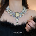 Statement Multi Row Rhinestone Collar Heart Drop Two Colors view 1
