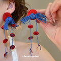 Red And Blue Cord Knot Disc Tassel Stud Earrings Jewelry Pair view 1