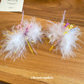 White Feather Multicolor Tinsel Statement Stud Earrings view 4