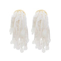 White Pearl Seed Bead Fringe Earrings Sequin Tube Drops view 5