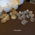 Filigree Fan Leaf Drop Stud Earrings in Gold and Silver Tones view 2