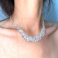 Silver Multi Row Rhinestone Bib Necklace Colored Drop Trim view 7