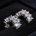 Silver C Shape Rectangular Clear Baguette Stud Earrings view 3