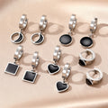 Silver Tone Black Geometric Huggie Drop Earrings in Five Designs view 1