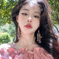 Pink Multicolor Crystal Tassel Hook Earrings With Decorative Details view 4