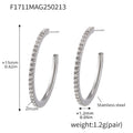 Gold Steel Pave Zircon C-Hoop Earrings A B Styles Multi Colors Sizes view 9
