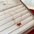 Red Enamel Pony Pendant Necklace Matching Open Ring view 6