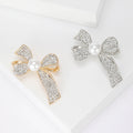 Pearl Bow Brooch in Gold or Silver Tone With Crystal Ribbons view 1
