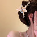 Pink Or Blue Starfish Fabric Flower Crystal Duckbill Hair Clip view 2