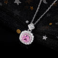 Silver Square Halo Pendant Necklace Yellow Or Pink Stone view 2
