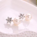 Clear Snowflake Cluster and Pearl Look Ball Earrings view 4