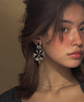 Dark Crystal Floral Statement Earrings in Red and Black view 7