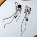 Black Rose Butterfly and Silver Chain Tassel Stud Earrings view 4