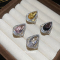 Silver Teardrop Halo Crystal Open Rings Four Colors view 4