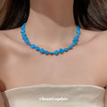 Turquoise Blue Diamond Shell Bead Strand Necklace Silver view 3