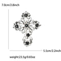 Floral Crystal Cross Brooch in Silver or Gold Tone Finish view 6