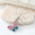 Silver Tone Pink and Blue Glitter Butterfly Necklace and Earrings view 2
