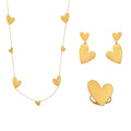 Gold Brushed Stainless Steel Heart Ring Earrings Long Necklace view 5