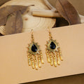 Nine Antique Gold Colored Stone Tassel Hook Earrings view 5