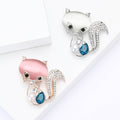 Cat Eye Fox Brooch Rhinestone Tail Pearl Teardrop Two Colors view 1
