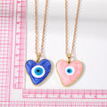 Gold Tone Heart Resin Evil Eye Pendant Necklaces in Five Colors view 5